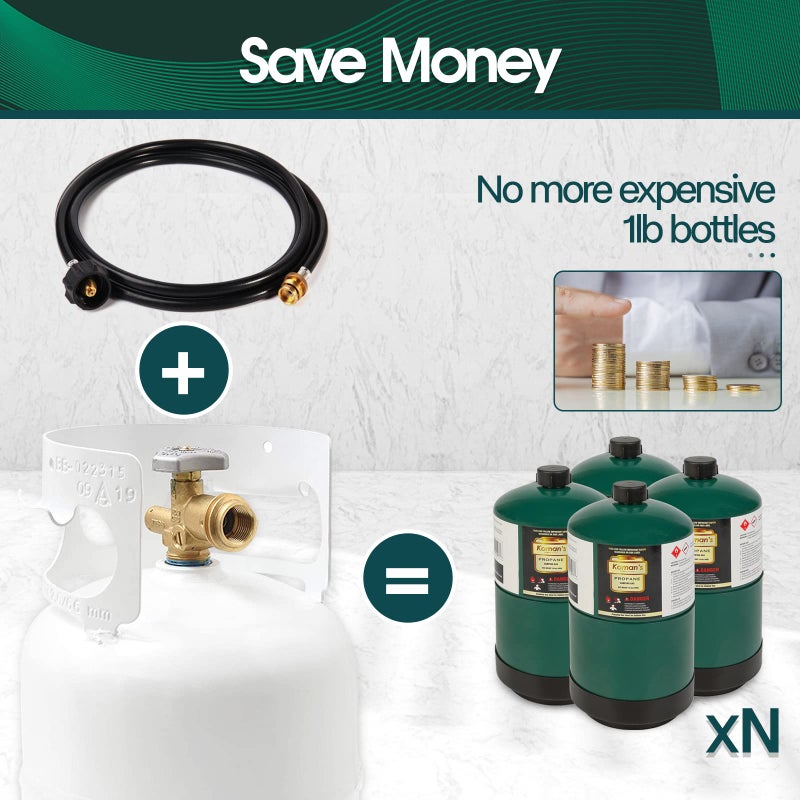 KOMAN 5FT Propane Hose Adapter 1lb to 20lb, Propane Tank Aapter,Converter for Buddy Heaters,Coleman Camping Stove,Weber Q/Blackstone Griddle Grill,1lb Propane Appliances Connect to 20lb Tank,Certified - Image 3